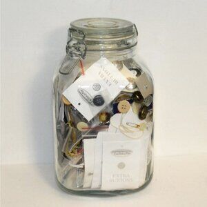 Vintage Large Glass Jar Full Of Buttons Various Styles Colors For Sewing Crafts